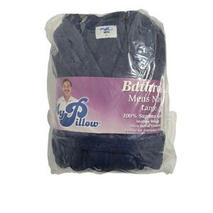 MyPillow Mens Bathrobe Navy‎ 100% Supima Cotton Plush Soft Robe Large